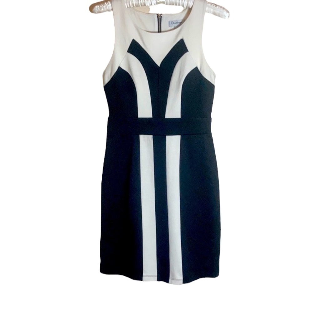 Olsenboye Black Ivory Sleeveless Cotton Blend Midi Bodycon Dress